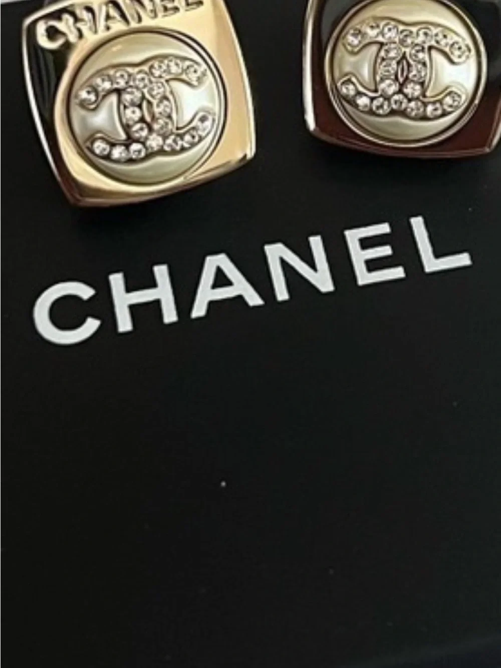CHANEL Gold-Tone Square CC Logo Stud Earrings